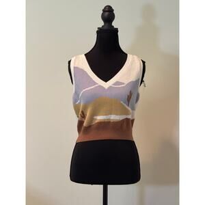Hollister Co. V-neck Sweater Vest with Desert Landscape Design